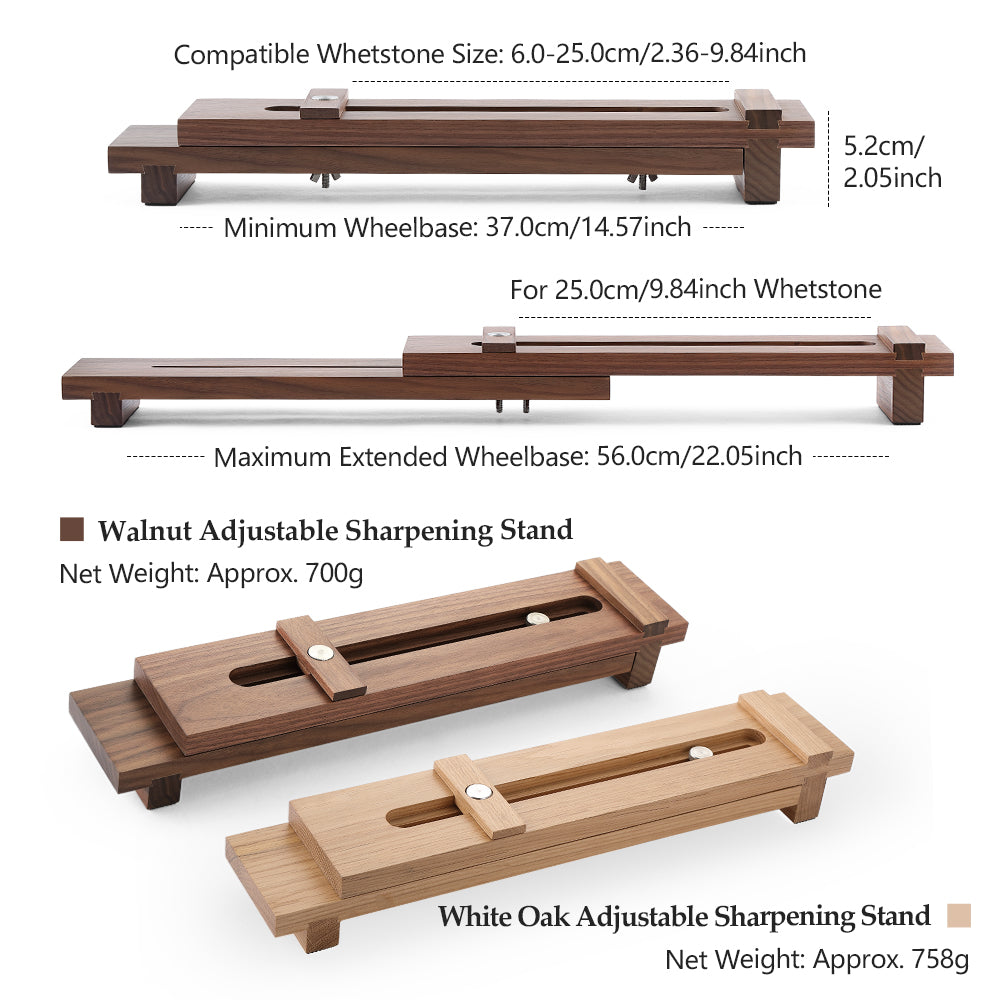 XINZUO Adjustable Solid Wood Whetstone Sharpening Stand, Extendable Walnut & White Oak Sharpening Holder for Kitchen Knife Sharpening, Sink Mount Stable Sharpening Support Stand