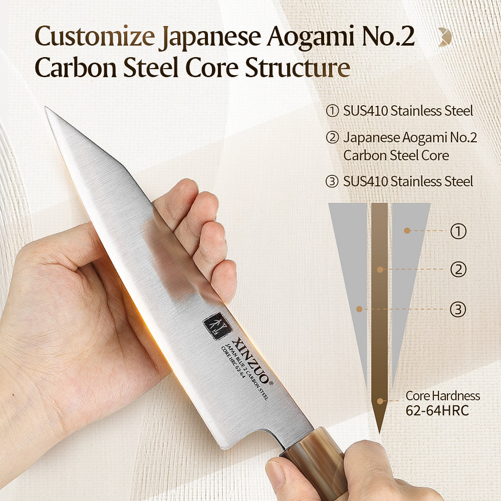 XINZUO Professional 7.1-inch Handmade Japanese Bunka Knife,Aogami No.2 Carbon Steel 3-Layer Composite Blade