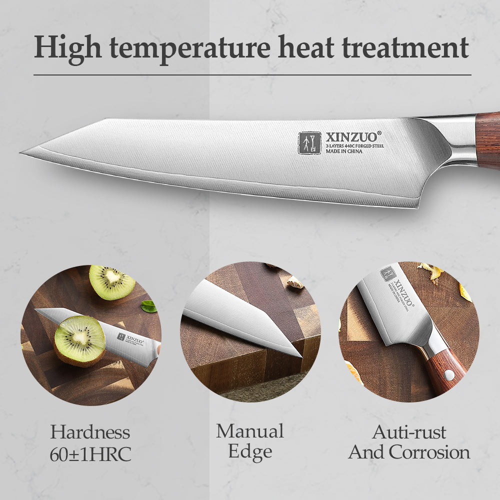 XINZUO Professional Utility Knife 3 Layers Composite Steel 60±1HRC Sharp Blade Premium Red Wood Ergonomic Handle