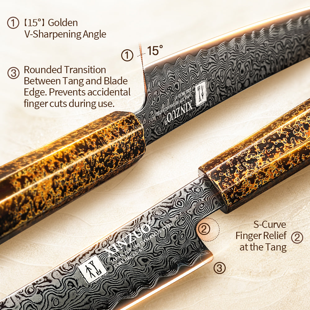 XINZUO 10 Inches Calamus Knife Japanese ZDP189 Damascus Steel Intangible Cultural Heritage lacquerware Handle