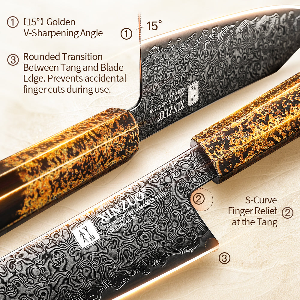 XINZUO 8.3 Inches Bunka Knife Ultra Sharp ZDP-189 Damascus Chef Knife Ergonomic Octagonal Handle Cooking Knife