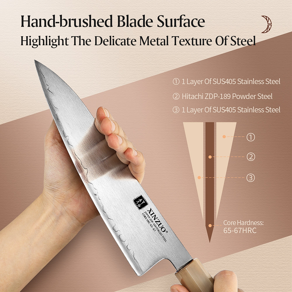 XINZUO 2-Piece Japanese Steel Knife Set — Chef & Utility Knives With ZDP189 Composite Steel | Desert Ironwood Handle