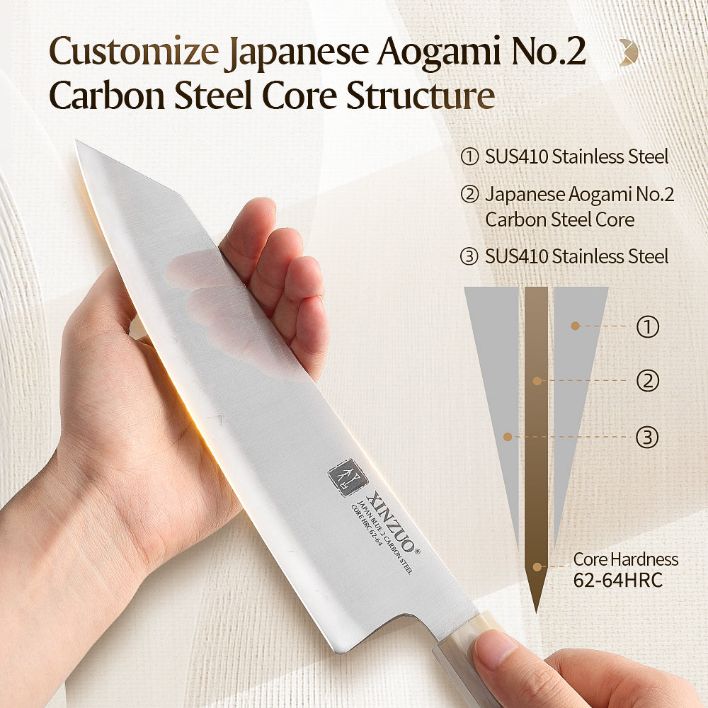 XINZUO 8.5 Inches Kiritsuke Knife/Gyuto Chef knife/Bunka Knife, Japanese Aogami #2 Steel, 62-64HRC, Ergonomic Octagonal Handle, Exquisite Gift-Ready Packaging