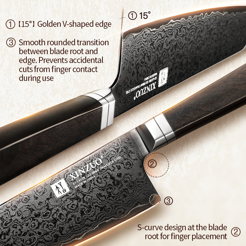 XINZUO Ji Series 8.3" Bunka Knife 67-Layer Damascus Steel for Meat Vegetable Slicing