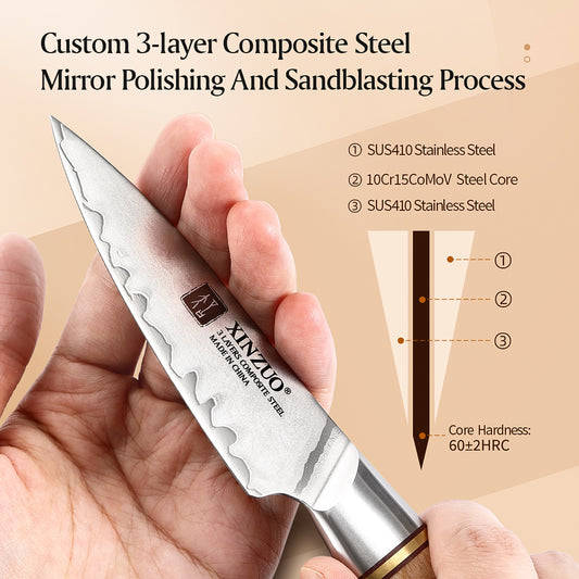 XINZUO Lan Series 3-layer Composite Steel 3.5 inches Paring Knife