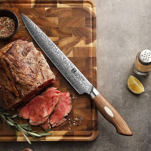 XINZUO 10 Inches 67 Layers Japanese AUS-10 Damascus Steel Carving Knife -Jiang Series