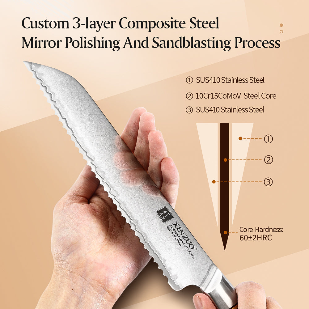 XINZUO Lan Series 3-layer Composite Steel 8PCS Knife Set