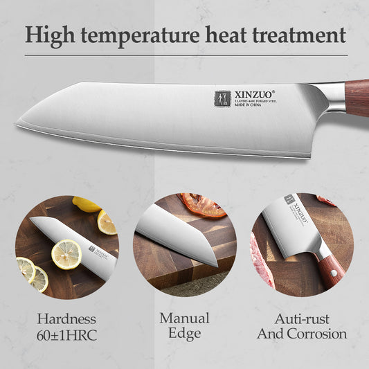 XINZUO Premium 5PCS Kitchen Knife Set 3 Layers Composite Steel 8.1+7.1+8.2+5.1+3 Inches Knife，Ultra-Sharpness Edge