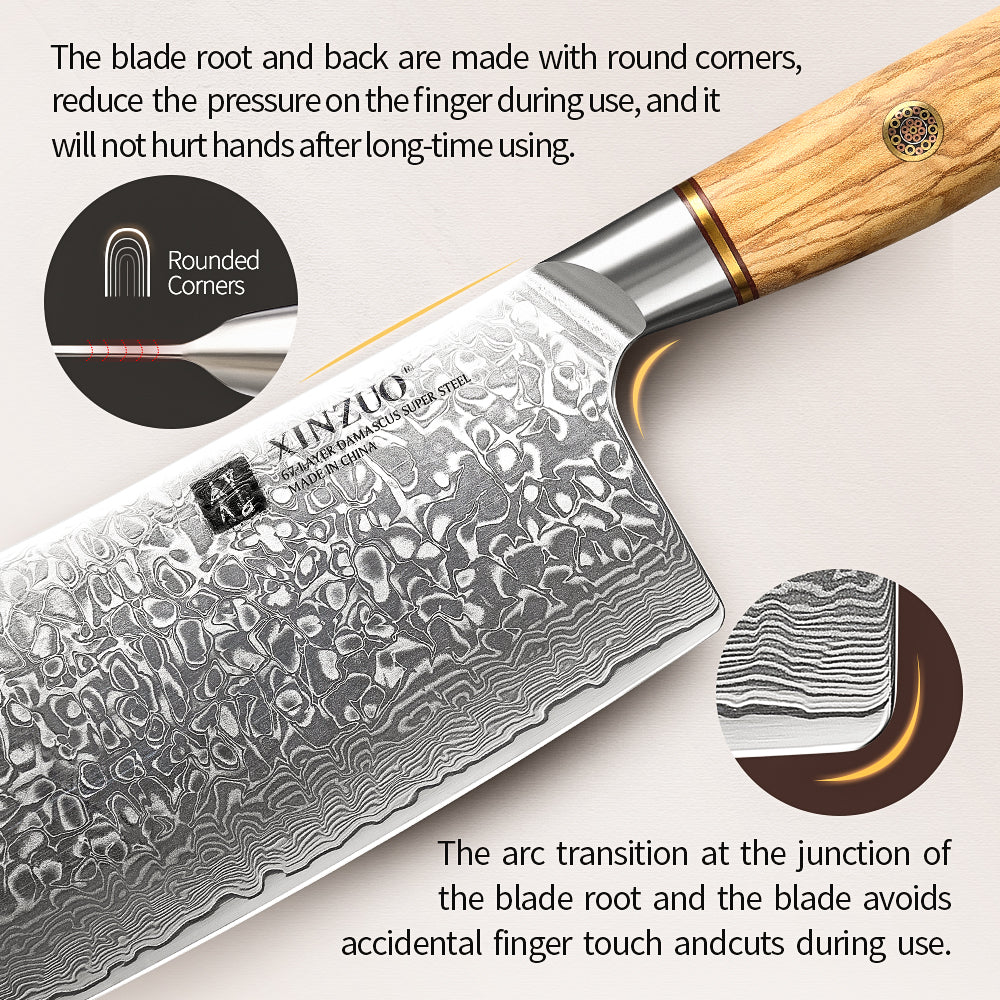 XINZUO Lan Series 67 Layers Damascus  Steel Bone Chopper Knife