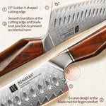 XINZUO Xing Series 7.2 Inches Santoku Knife,73-Layer Damascus – Powder Steel Core (14Cr14MoVNb), Ergonomic Rosewood & Brass Handle, Eco-Friendly Gift Box