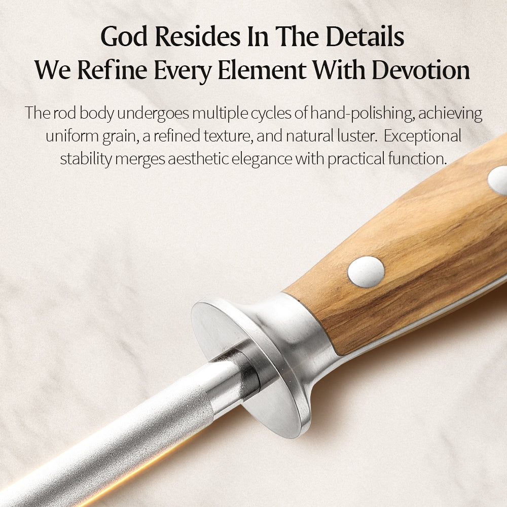 XINZUO Household Knife Sharpener High Carbon Steel Corundum Blasting Olive Wood Handle