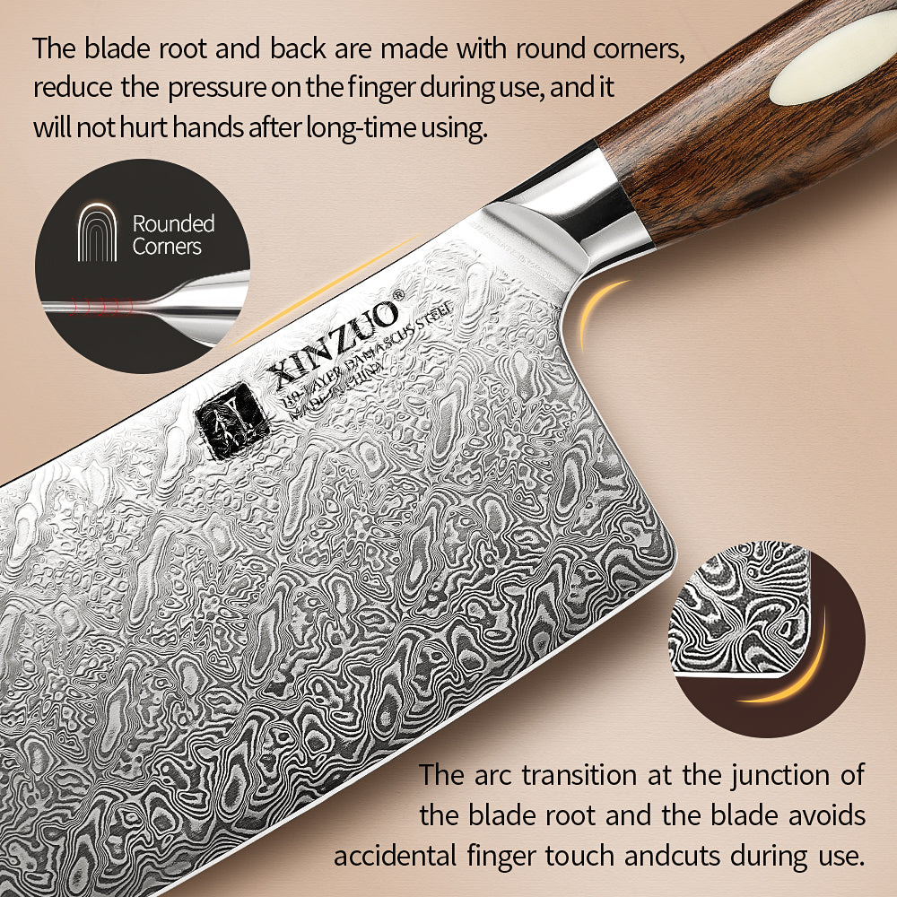 XINZUO 6.9 Inches Bone Chopper, 110 Layers Damascus Steel, High Hardness Kitchen Knife, Suitable for Daily Kitchen Chops