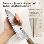 XINZUO 7.5 Inches Santoku Knife, Japanese Aogami #2 Steel, 62-64HRC, Ergonomic Octagonal Handle, Exquisite Gift-Ready Packaging