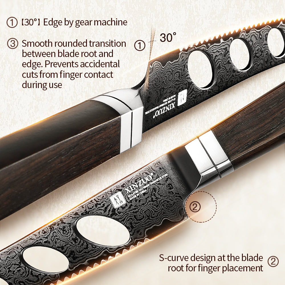 XINZUO Ji Series 67-Layer Damascus Cheese Knife, 12Cr18MoV Core,Suitable for Cutting Cheese and Bread
