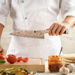 XINZUO 8.3 Inches Kiritsuke Chef Knife, 53-Layer Tri-Color Copper Damascus Steel,Rosewood Handle,Acacia Wooden Gift Box Packing