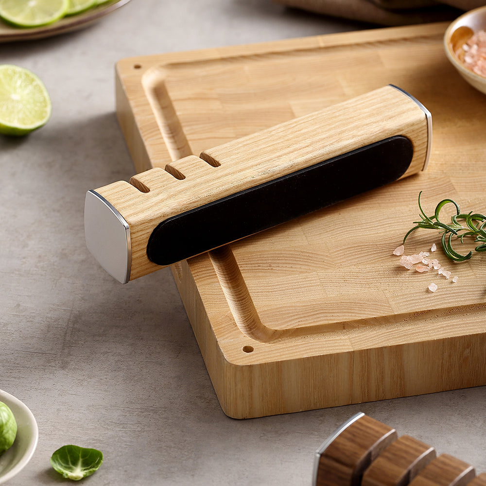 XINZUO 1PC 3-in-1 Knife Sharpener Diamond & Ceramic System Ash Wood & Walnut Wood Option，Scientific and Efficient Sharpening