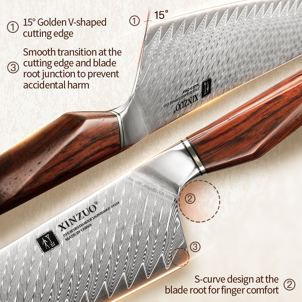 XINZUO Xing Series 10.1 Inches Bunka Knife - 73 Layers Damascus Steel  Ergonomic Rhomboid Rosewood Handle, For Home & Pro Kitchen