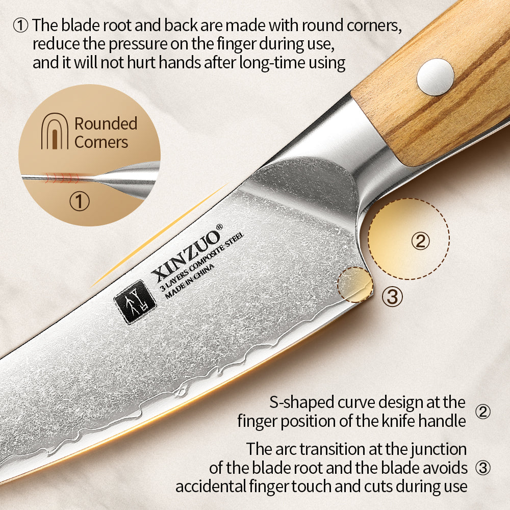 XINZUO Bone Fillet Knife - Triple-Layer Composited Steel with Olive Wood Handle, Razor Sharp & Ergonomic Design-PIN Series