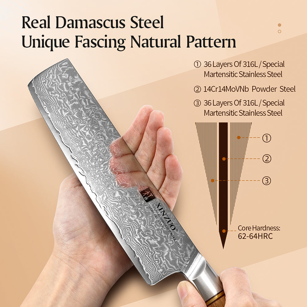 XINZUO Lan Series 73 Layers Damascus Powder Steel 7 inches Nakiri Knife