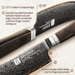 XINZUO Ji Series 7.5 Inches Viking Knife 67 Layers Damascus Steel 60±2HRC Hardness，Ebony Wood Handle