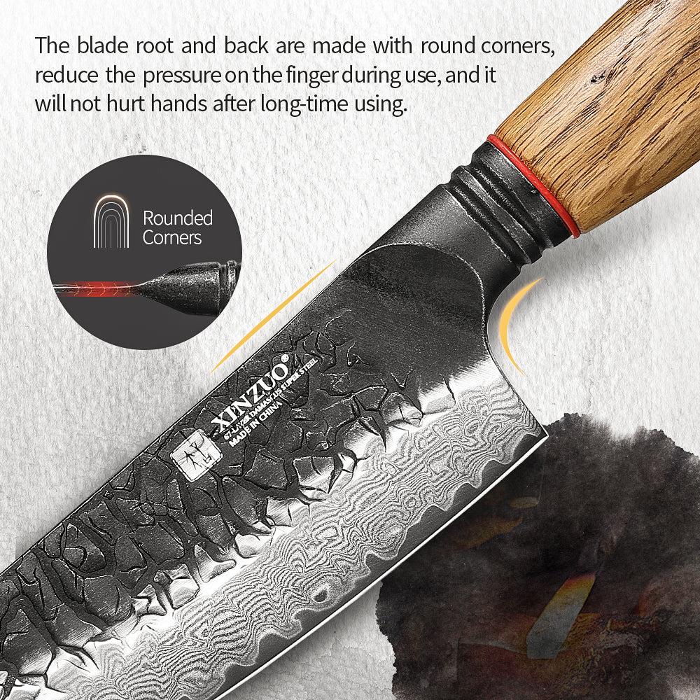 XINZUO 5.7 Inch Santoku Knife 67 Layers Damascus Steel with Burnt Oak Handle – Precision Japanese Multi-Purpose Chef Knife