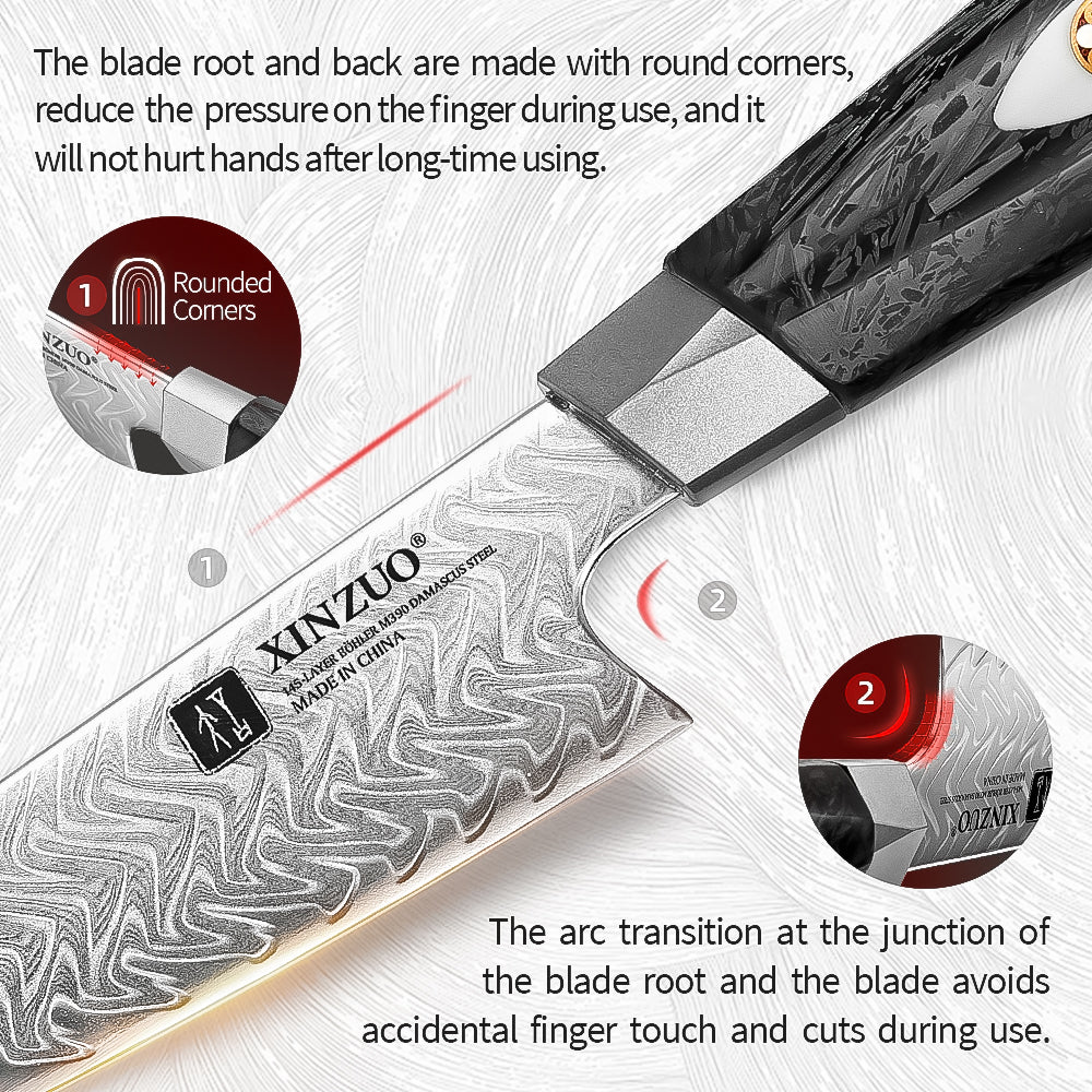 XINZUO Utility Knife Premium M390 Powder Steel With Damascus Pattern Multi-purpose Kitchen Knife Sharp and Durable
