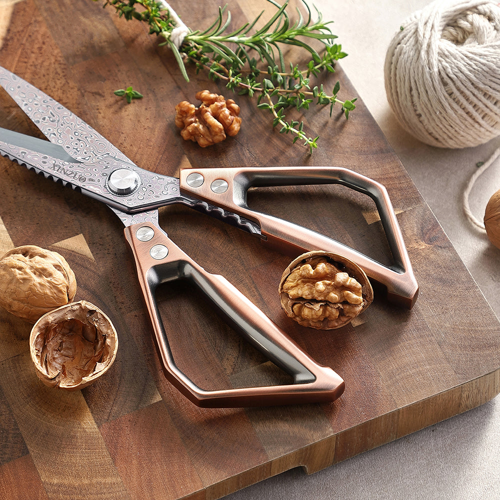 XINZUO Damascus Steel Kitchen Scissors 119 Layers Damascus Steel Antique Bronze Multi-Function Kitchen Scissors