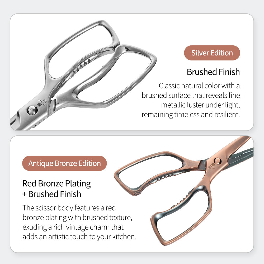 XINZUO 5Cr15 Stainless Steel Multifunctional Kitchen Scissors – One-Piece Solid Construction, Detachable & Ergonomic (Black/Silver/Bronze)