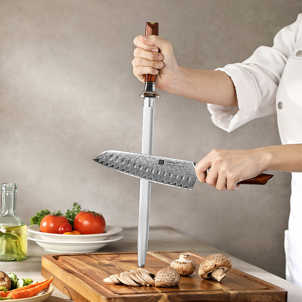 XINZUO Xing Series High-Carbon Steel Knife Sharpening Rod,Premium Solid Wood Handle - Eco-Friendly Gift Packaging