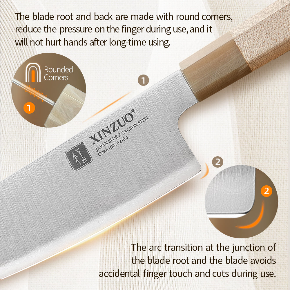 XINZUO 7.5 Inches Santoku Knife, Japanese Aogami #2 Steel, 62-64HRC, Ergonomic Octagonal Handle, Exquisite Gift-Ready Packaging
