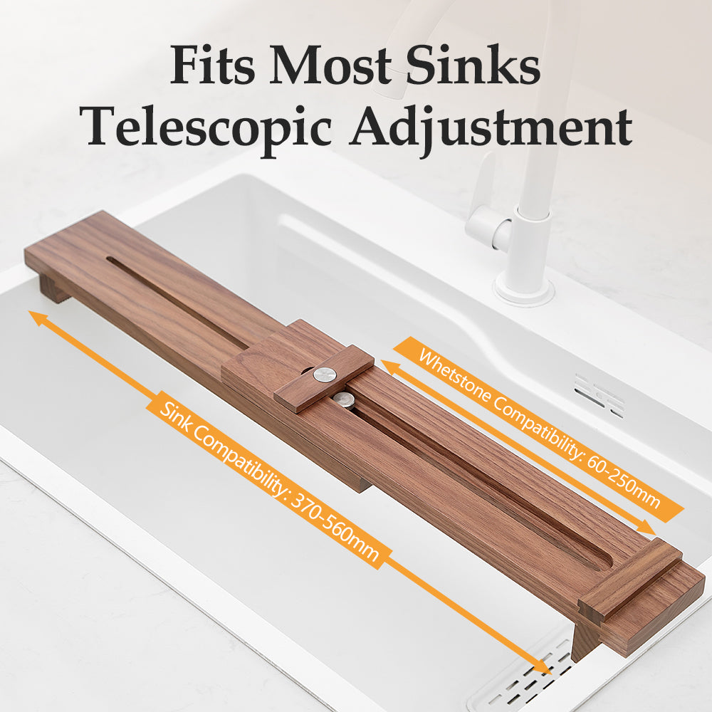 XINZUO Adjustable Solid Wood Whetstone Sharpening Stand, Extendable Walnut & White Oak Sharpening Holder for Kitchen Knife Sharpening, Sink Mount Stable Sharpening Support Stand