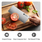 XINZUO 8 Inches Chinese Slicing Knife, 3 Layers Clad Steel with Red Wood Handle & Copper Rivets, 58~60HRC - FU Series