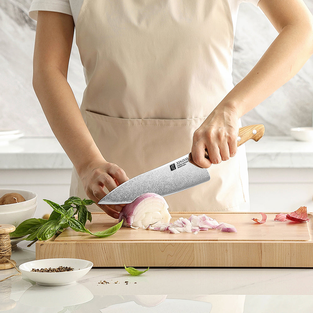 XINZUO Professional Chef Knife - Triple-Layer Composited Steel with Olive Wood Handle, Razor Sharp & Ergonomic Design-PIN Series