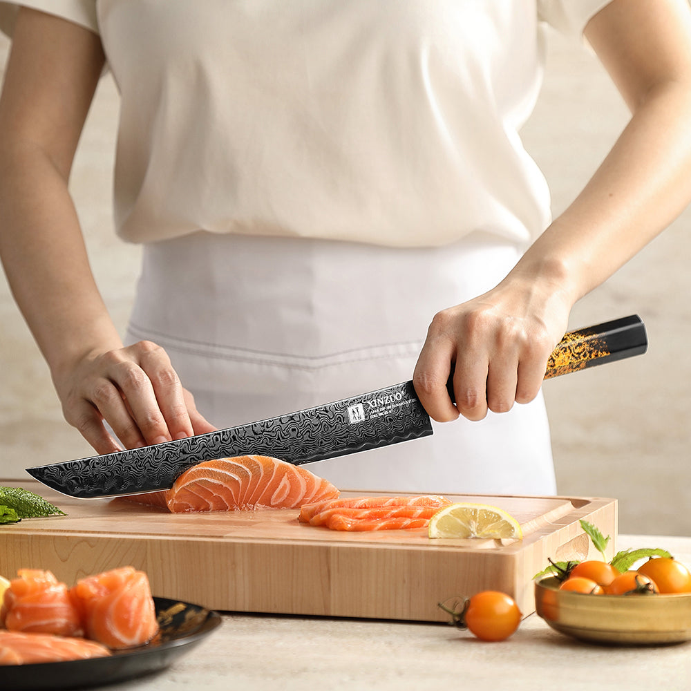 XINZUO 10 Inches Calamus Knife Japanese ZDP189 Damascus Steel Intangible Cultural Heritage lacquerware Handle