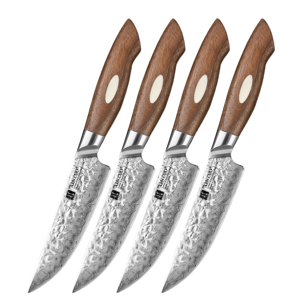 XINZUO 67 Layers Japanese AUS-10 Damascus Steel Steak Knife-Jiang Series 4PCS