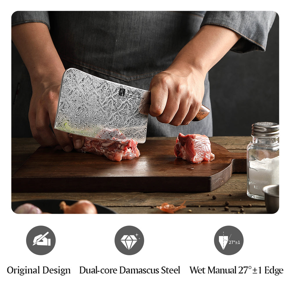 XINZUO 6.9 Inches Bone Chopper, 110 Layers Damascus Steel, High Hardness Kitchen Knife, Suitable for Daily Kitchen Chops