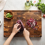 XINZUO Large Reversible End Grain Cutting Board - Acacia Wood with Juice Groove,Drain TPR Feet & Gift Box, Size 19.1" x 14" x 1.5"