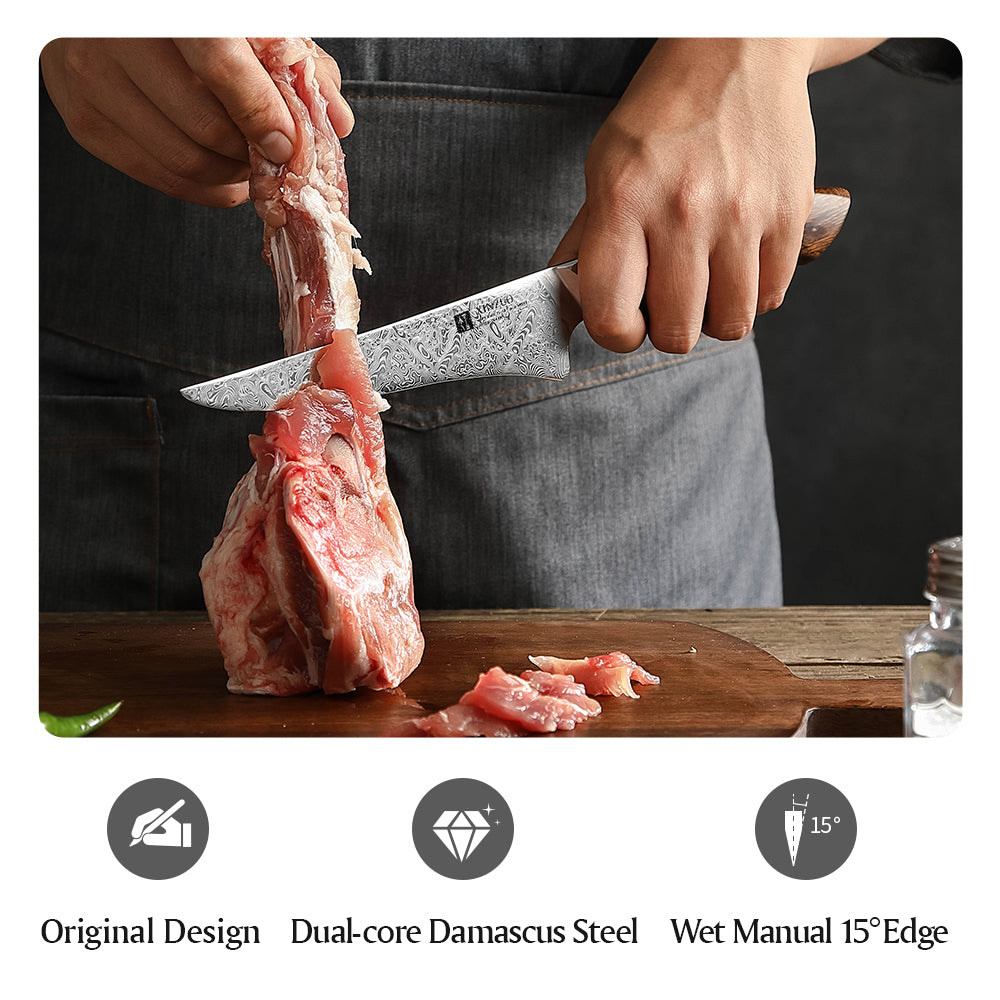 XINZUO 6.1 Inch Boning Knife – Professional Deboning Knife, 110-Layer Dual-Core Damascus Steel