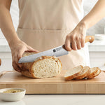 XINZUO Serrated Bread Knife - Triple-Layer Composited Steel with Olive Wood Handle, Razor Sharp & Ergonomic Design-PIN Series