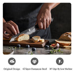 XINZUO 8.5 Inches 67 Layers Black Damascus Steel Bread Knife with  Burnt Oak Handle MO-Series