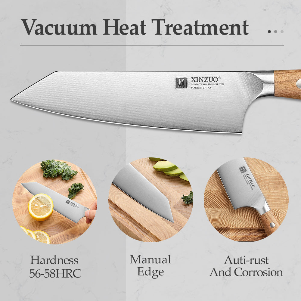 XINZUO Premium German Steel 5.8 Inches Bunka Knife – Olive Wood Handle, 56-58HRC Hardness, Ideal for Daily Kitchen Prep