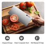 XINZUO Meat Cleaver Knife, 3 Layers Clad Steel with Red Wood Handle & Copper Rivets, 58~60HRC - FU Series