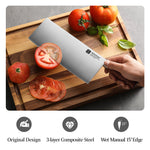 XINZUO 9 Inches Chinese Slicing Knife, 3 Layers Clad Steel with Red Wood Handle & Copper Rivets, 58~60HRC - FU Series