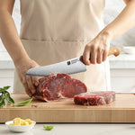 XINZUO Serrated Frozen Food Knife - Triple-Layer Composited Steel with Olive Wood Handle, Razor Sharp & Ergonomic Design-PIN Series