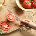 XINZUO 5.3 Inches Kitchen Utility Knife, 53-Layer Tri-Color Copper Damascus Steel,Rosewood Handle,Acacia Wooden Gift Box Packing