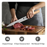 XINZUO 10 Inch Carving Knife, Custom 67‑Layer Damascus Steel Slicing Knife,15°±1 Per Side Sharp Edge, Premium Olive Wood & Buffalo Horn Handle