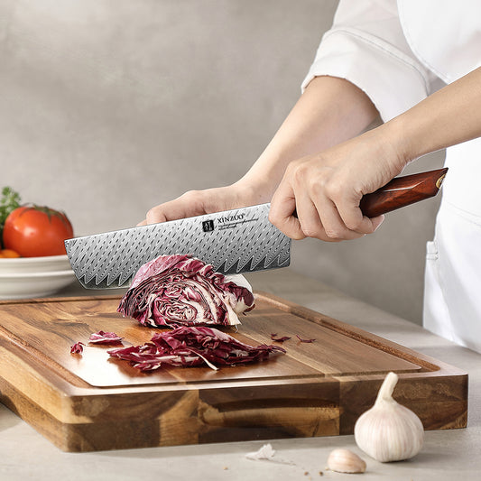 XINZUO Xing Series Professional 7.2”Nakiri Knife Damascus Steel Blade 14Cr14MoVNb Steel Core - Chopping Meat and Fruit