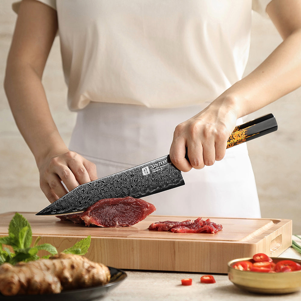 XINZUO 8.3 Inches Bunka Knife Ultra Sharp ZDP-189 Damascus Chef Knife Ergonomic Octagonal Handle Cooking Knife