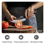 XINZUO 5.9 Inch Viking Knife 67 Layers Damascus Steel with Burnt Oak Handle – Norse-Inspired Tactical & Outdoor Utility Knife