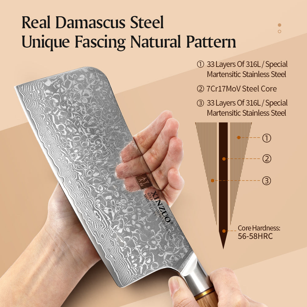 XINZUO Lan Series 67 Layers Damascus  Steel Bone Chopper Knife